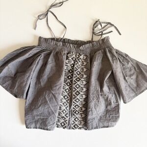 Label Ritu Kumar Womens Gray Embroidered Lace Boho Off Shoulder Top Size 2
